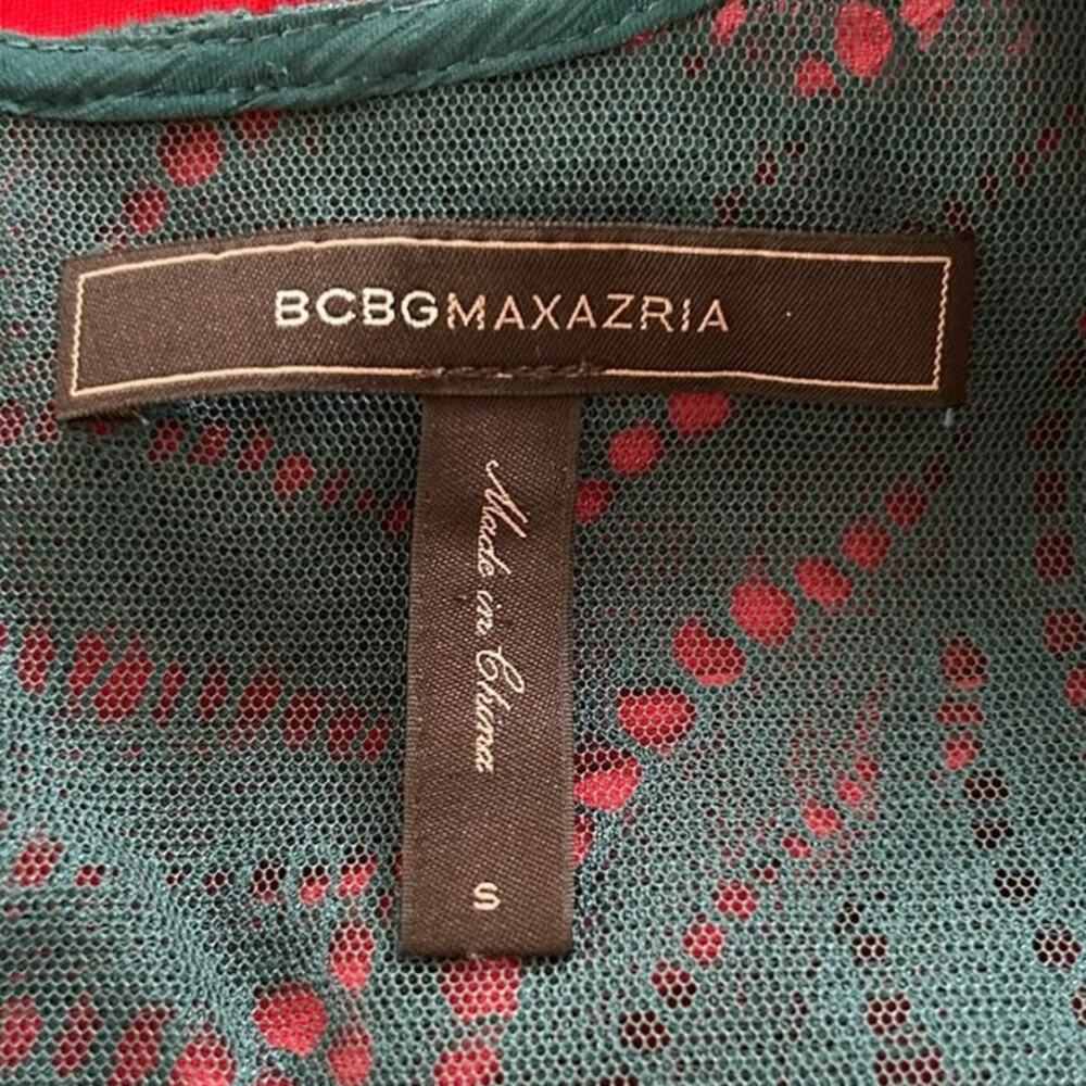 BCBG Maxazaria Teal Lace Sheer Stripe Babydoll Dress Long Sleeve S - Picture 5 of 9